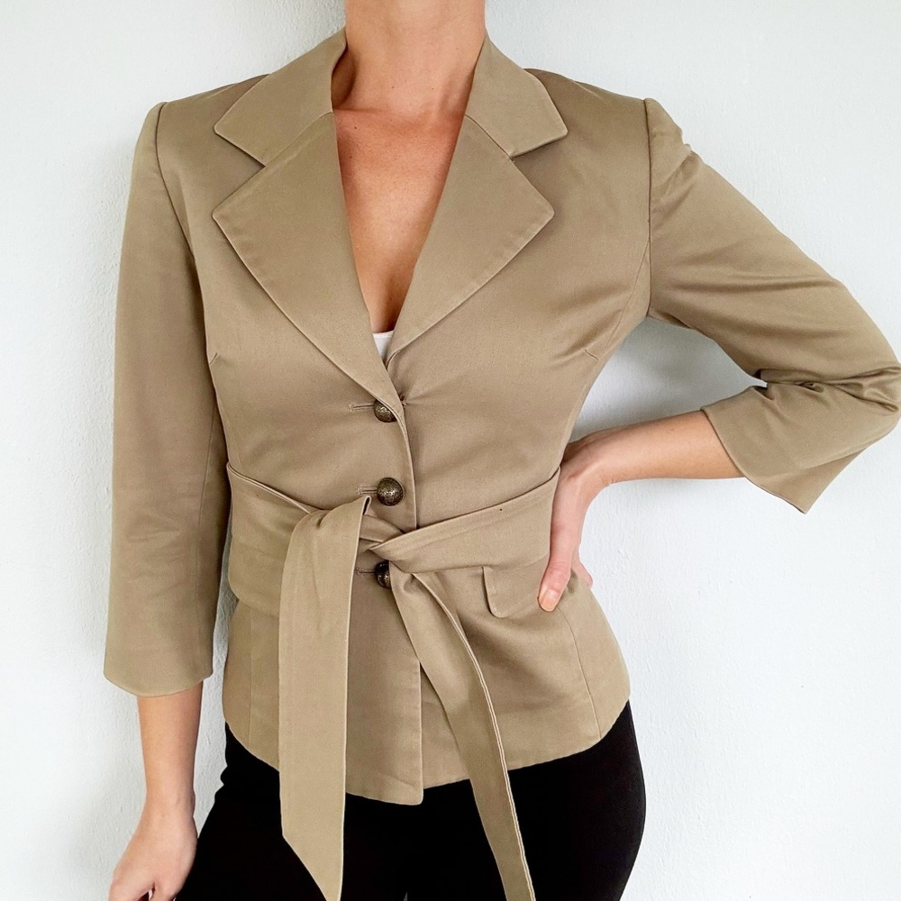 Antonio Melani tan military style triple button sash blazer jacket size 0